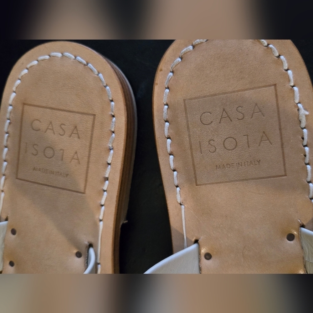 Casa Isota Capri Sandals Braided Italian Leather Sole White Brown Tan - Picture 6 of 8
